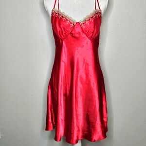 Sultry Red Cinema Etoile Vintage Polyester w/Rhinestones Slip Dress